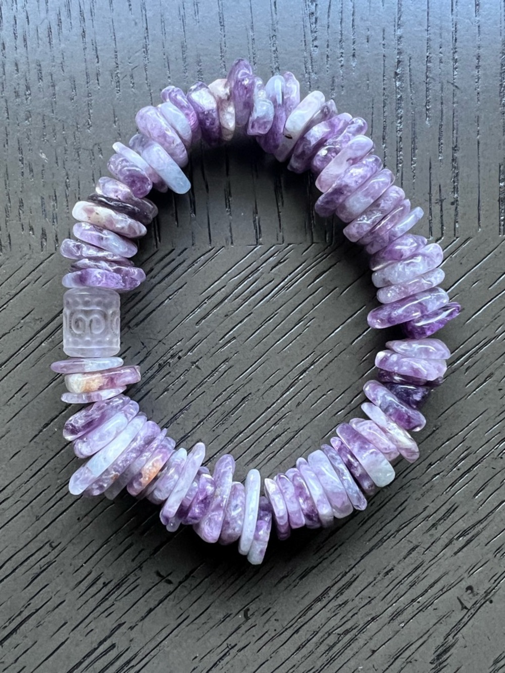 Purple mica with lucky cloud chip bracelet SIZE 7’